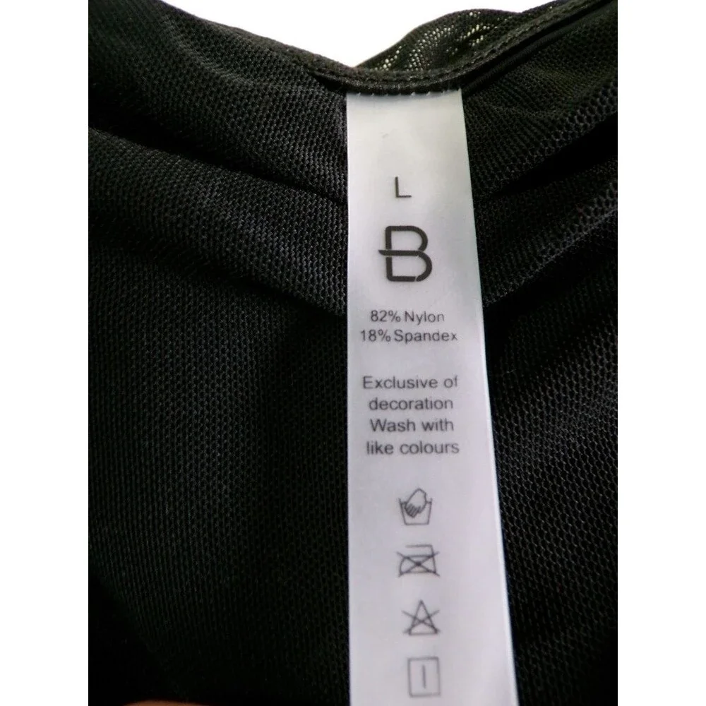 B Ruched Swim Skirt Large Black 82% Nylon 18% Spandex